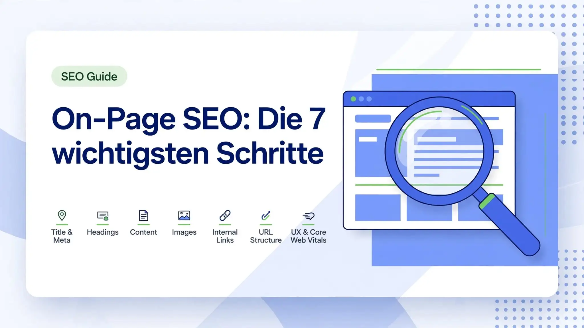 Infographic: 7 On-Page SEO Steps for Small Businesses - Keyword Research, Title, Meta, Headings, Content, Images, Internal Links